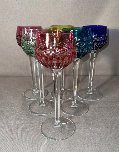 6 Rhine Wine Glasses Said "roemers" In Cut Crystal Of Saint-louis