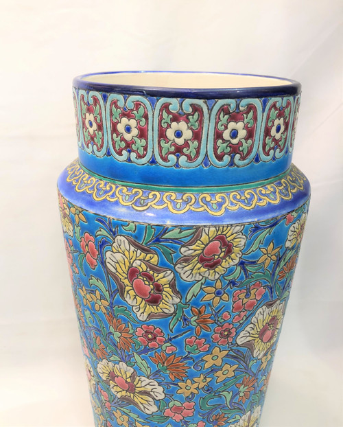 Old and large vase in LONGWY enamel signed 37,5 cm