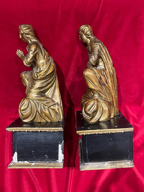 Pair Of Angels In Golden Wood End XVIIIth Religious Art