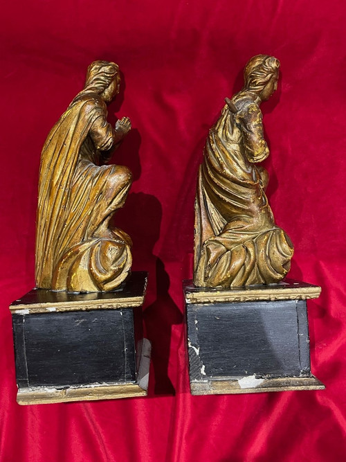 Pair Of Angels In Golden Wood End XVIIIth Religious Art