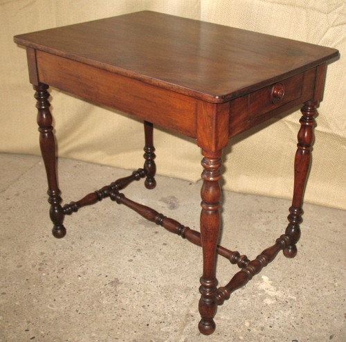 Small writing table desk 19th century in solid walnut Louis XIII style