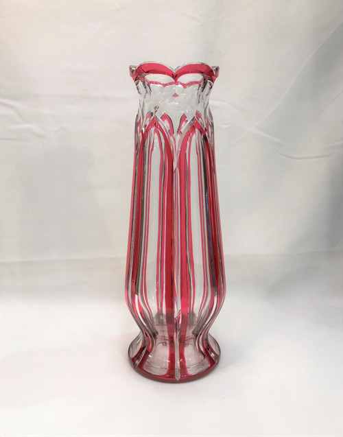 Old and large cut crystal vase of SAINT LOUIS with red lining 32 cm