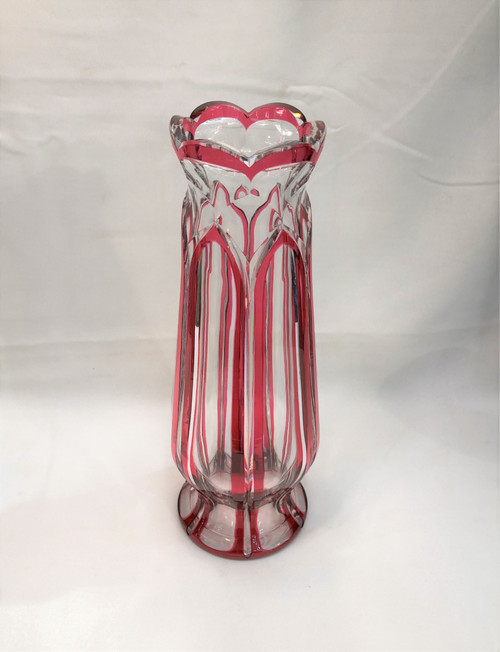 Old and large cut crystal vase of SAINT LOUIS with red lining 32 cm