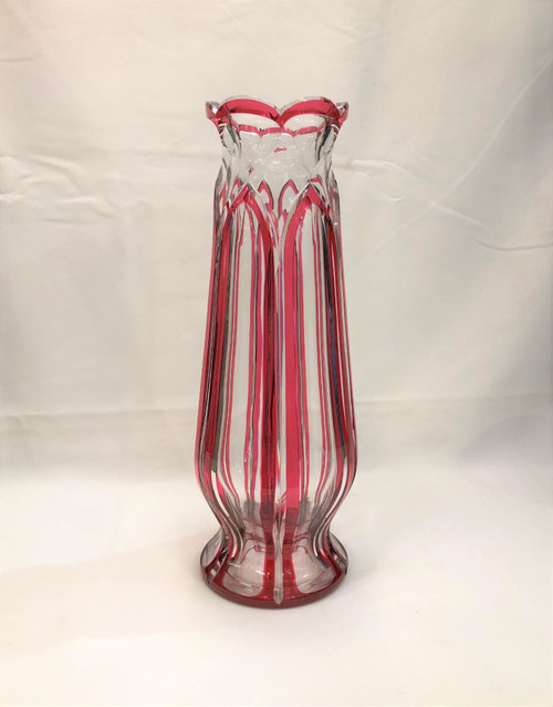 Old and large cut crystal vase of SAINT LOUIS with red lining 32 cm