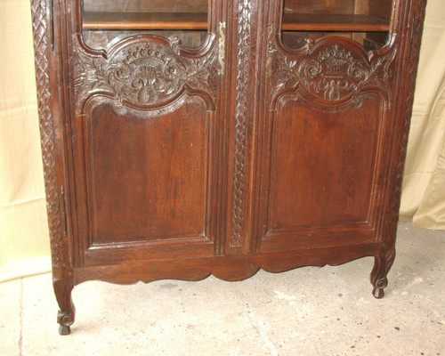 Carved and glazed oak wedding armoire from the 19th century from Normandy