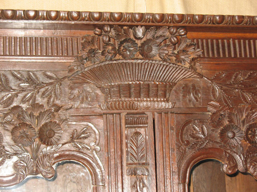 Carved and glazed oak wedding armoire from the 19th century from Normandy