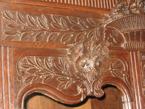 Carved and glazed oak wedding armoire from the 19th century from Normandy