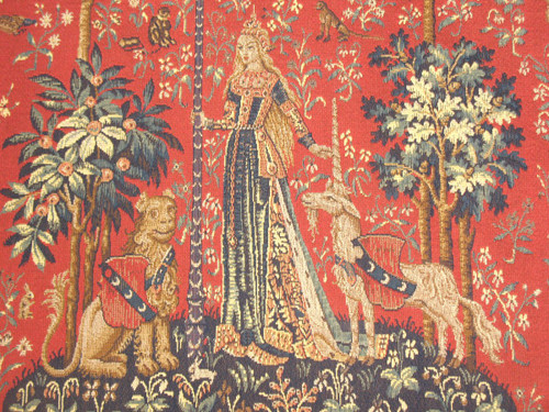 Pair of large Halluin tapestries the Lady with the Unicorn : the Touch - the View 105 x 130 cm