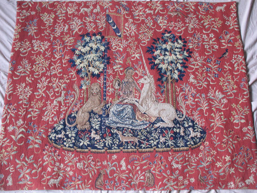 Pair of large Halluin tapestries the Lady with the Unicorn : the Touch - the View 105 x 130 cm