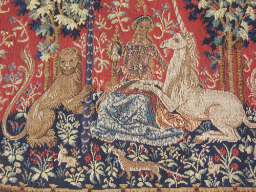 Pair of large Halluin tapestries the Lady with the Unicorn : the Touch - the View 105 x 130 cm