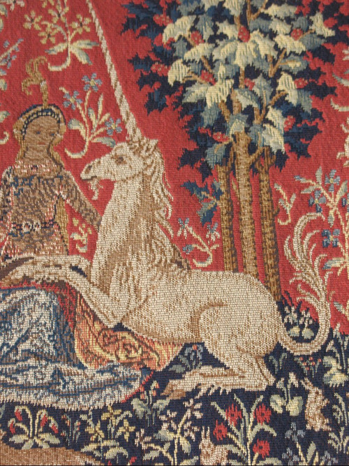 Pair of large Halluin tapestries the Lady with the Unicorn : the Touch - the View 105 x 130 cm