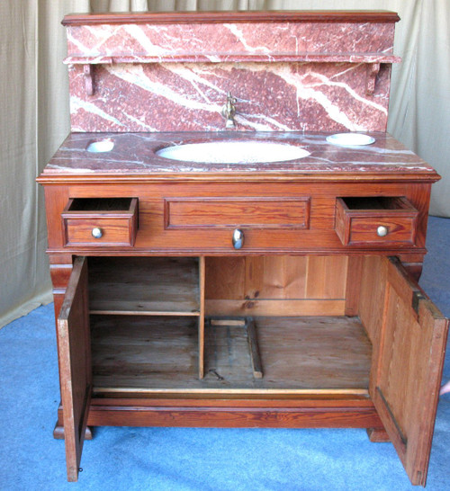 Meuble de toilette lavabo complet avec vasque et accessoires en faïence de Choisy le Roi 19ème