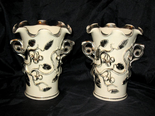 Pair of Langeais earthenware vases with gooseberry decoration signed Charles de Boissimon 19th century