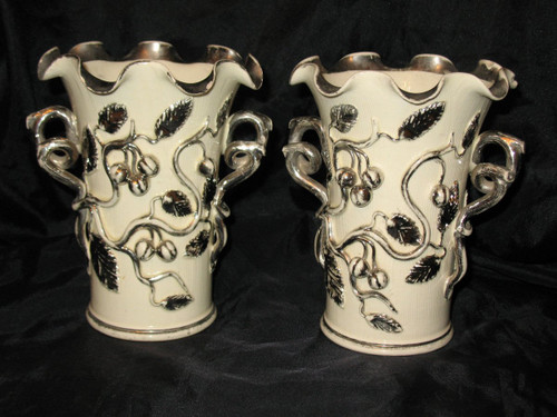 Pair of Langeais earthenware vases with gooseberry decoration signed Charles de Boissimon 19th century