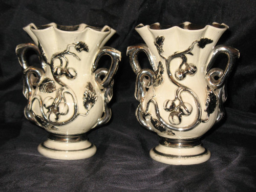 Pair of Langeais earthenware vases with gooseberry decoration signed Charles de Boissimon 19th century