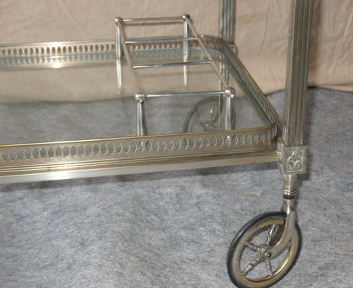 Table on wheels of the Bagués house in silver plated bronze of neo-classical style of the 40's