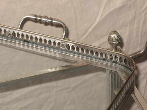 Table on wheels of the Bagués house in silver plated bronze of neo-classical style of the 40's