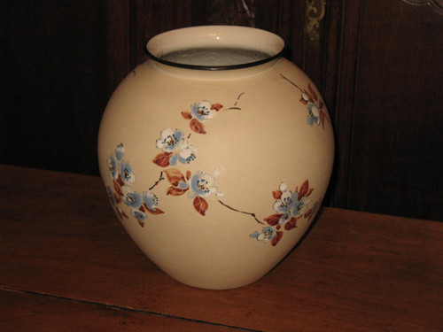 Large ball vase in Ciboure sandstone Japanese decor with cherry blossoms by C Fischer 20th century