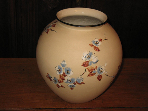 Large ball vase in Ciboure sandstone Japanese decor with cherry blossoms by C Fischer 20th century