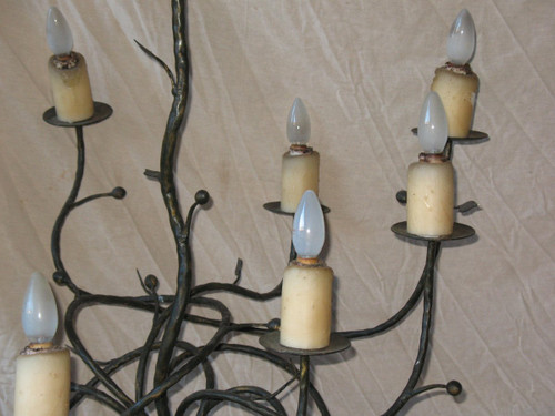 8-light twisted iron chandelier Art Nouveau style mistletoe decor