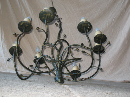 8-light twisted iron chandelier Art Nouveau style mistletoe decor