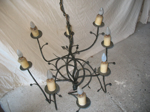 8-light twisted iron chandelier Art Nouveau style mistletoe decor