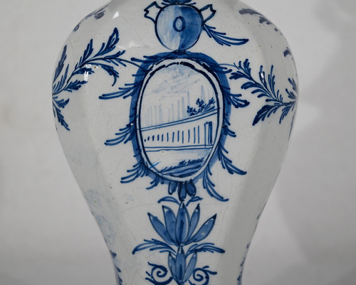 Pair of Earthenware Lidded Vases, Delft Style - Mid-19th Century