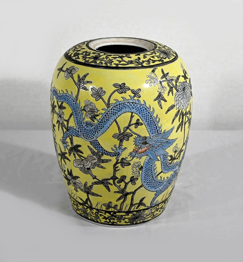 Vase aux Deux Dragons, en Porcelaine de Chine, Dynastie Qing – XIXe