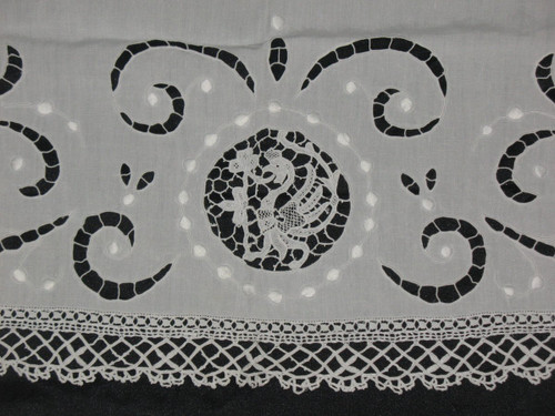 Lace border for altar front or console in Richelieu embroidery, 19th century