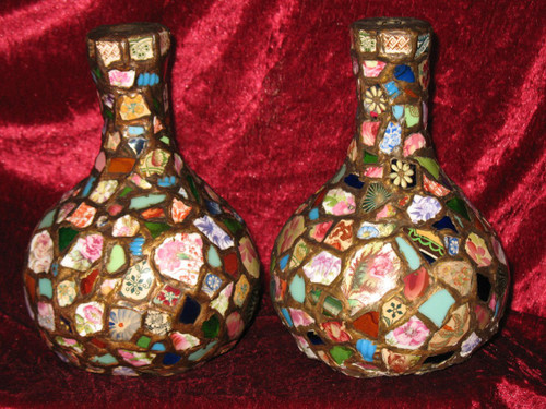 Pair of picplate mosaic vases from the mid-20th century