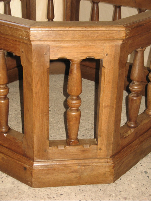 Paneling element octagonal oak table leg in Louis XIII style 19th century