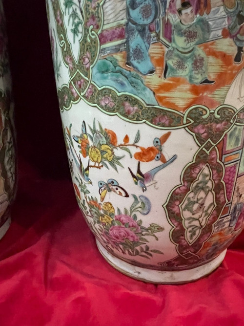 Enorme Paire De Vases En Porcelaine De Canton Chine XIX ème