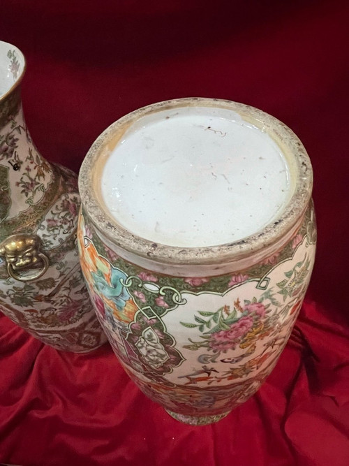 Enorme Paire De Vases En Porcelaine De Canton Chine XIX ème