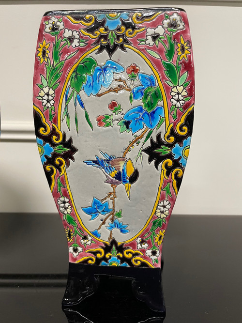 Bordeaux Vieillard - Paire De Vases En émaux Cloisonnés Caranza Japonisant 