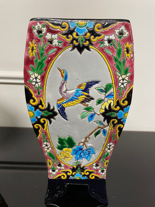 Bordeaux Vieillard - Paire De Vases En émaux Cloisonnés Caranza Japonisant 