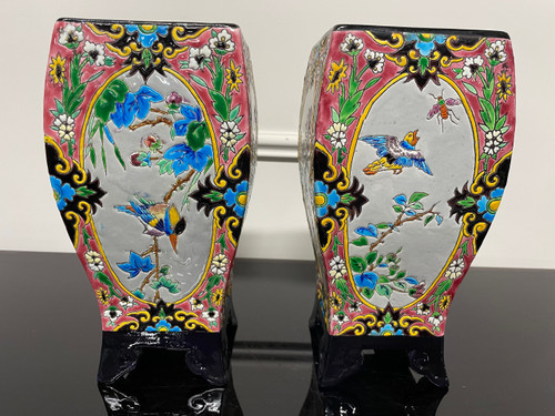 Bordeaux Vieillard - Paire De Vases En émaux Cloisonnés Caranza Japonisant 