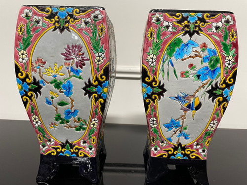 Bordeaux Vieillard - Paire De Vases En émaux Cloisonnés Caranza Japonisant 