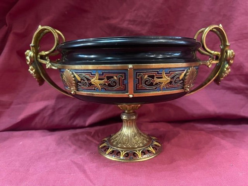 Coupe Bacchus émail Et Bronze Doré  Louis Constant Sevin (1821-1888) Ferdinand Barbedienne