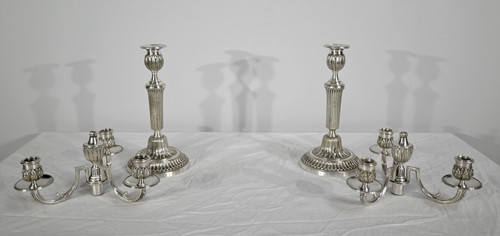 Pair of Silver Bronze Candlesticks - Late 19th Century