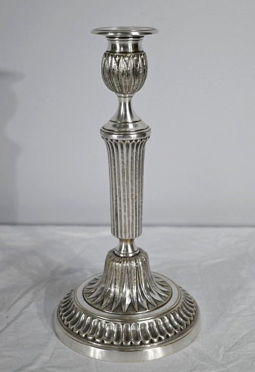 Pair of Silver Bronze Candlesticks - Late 19th Century