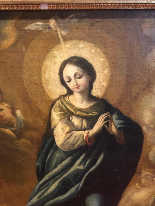 Oil On Canvas Spanish School XVIII Eme Virgin Of The Assumption