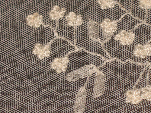 Small tablecloth in white embroidery on tulle, 19th century