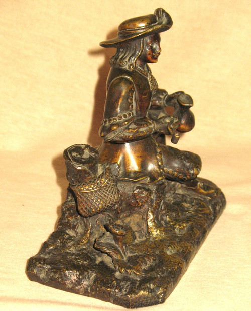 Hunter at rest bronze patina medal 19th century