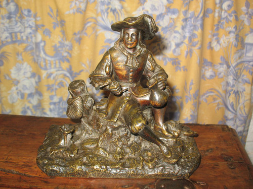 Hunter at rest bronze patina medal 19th century