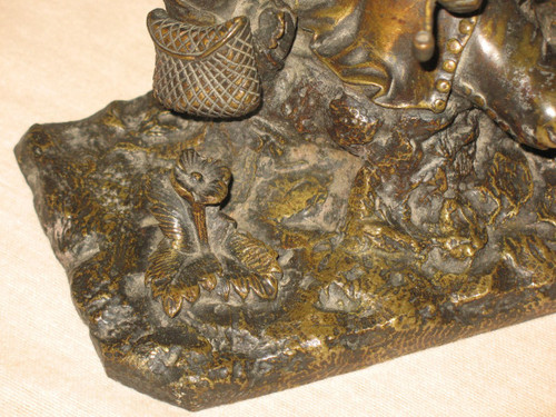 Hunter at rest bronze patina medal 19th century