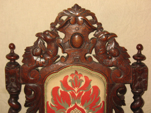 Suite of 6 Renaissance style seats in carved oak from the 19th century