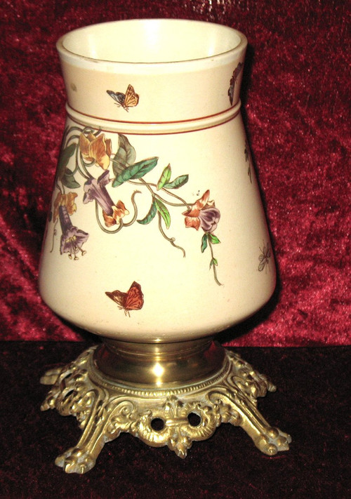 Foot of lamp in Bordeaux earthenware with Japanese decoration Nella, 19th century