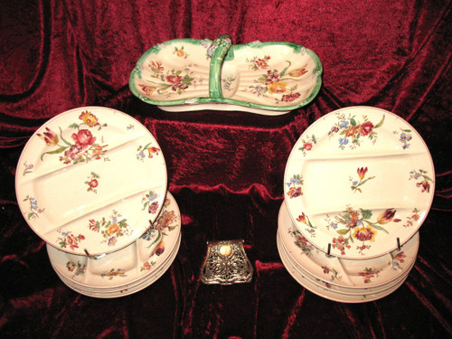 Asparagus service in Longchamp earthenware with Louis XV style floral decoration, 19th century