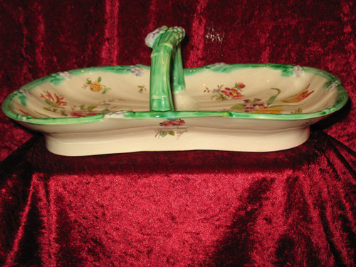 Asparagus service in Longchamp earthenware with Louis XV style floral decoration, 19th century