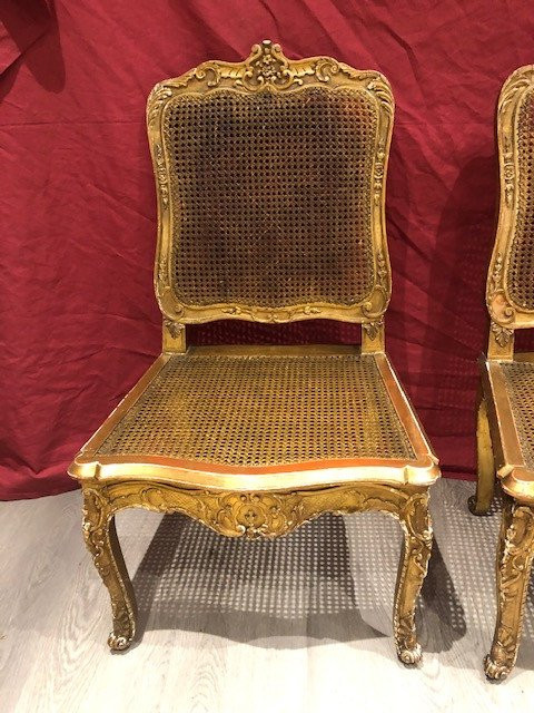 Pair Of Louis XV Armchairs In Golden Wood From The XIXth Century